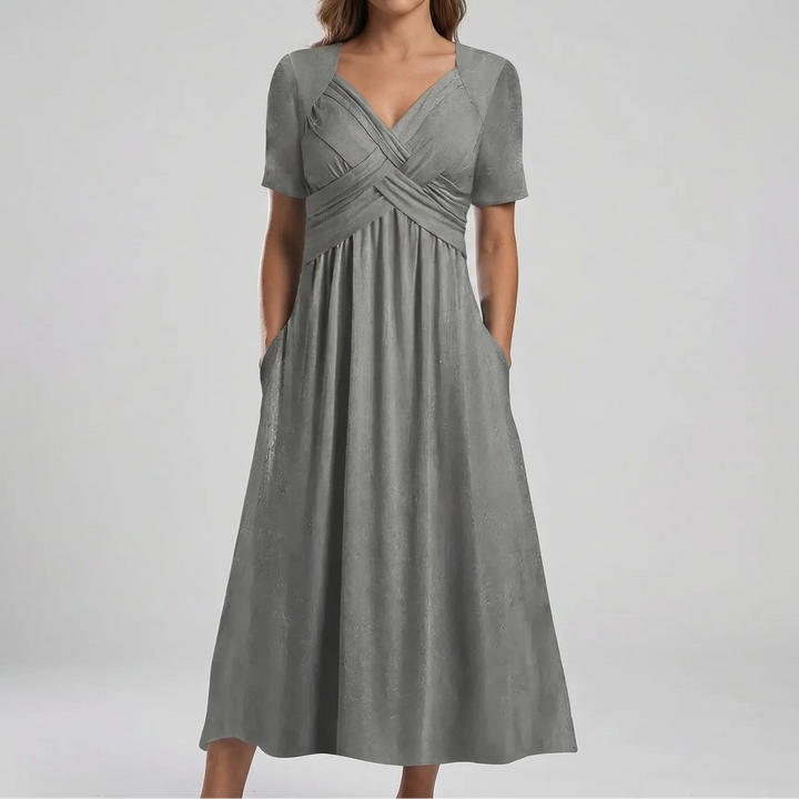 Drifena - V-Neck Midi Dress With Crossover Bodice