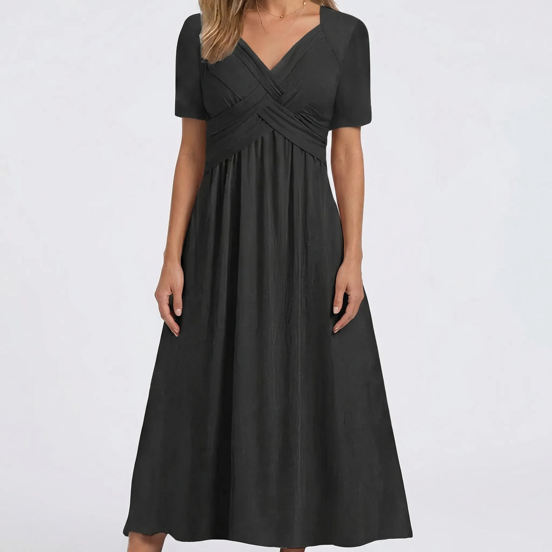 Drifena - V-Neck Midi Dress With Crossover Bodice