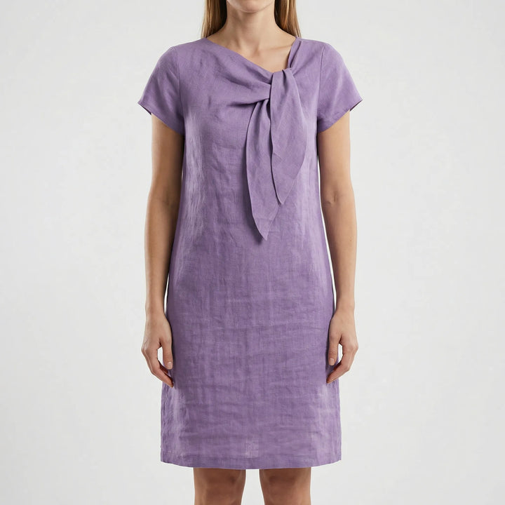 Eluvaine - Short Sleeve Bow Detail Mini Dress