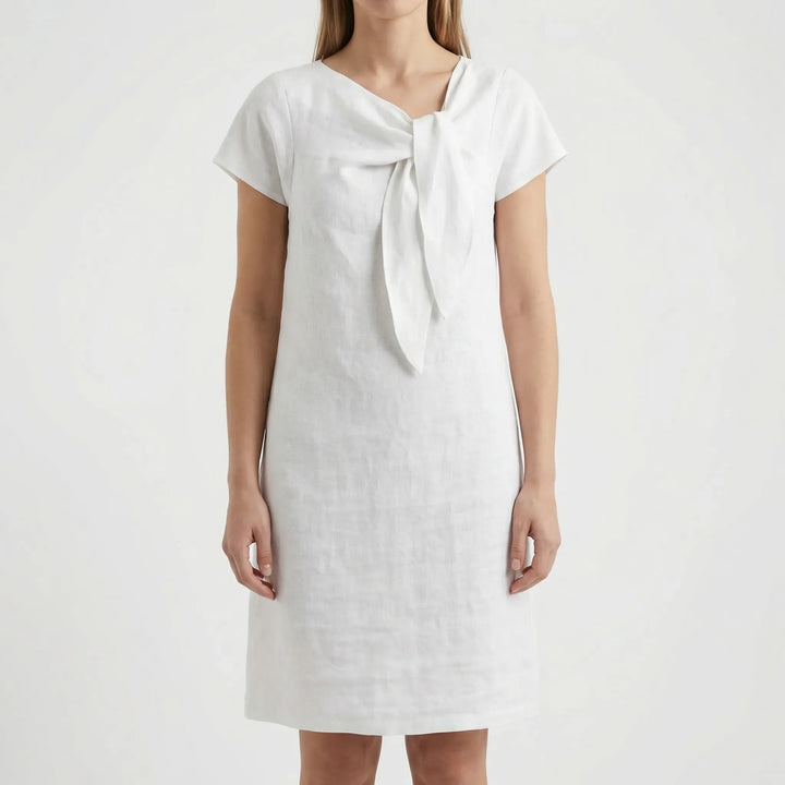Eluvaine - Short Sleeve Bow Detail Mini Dress