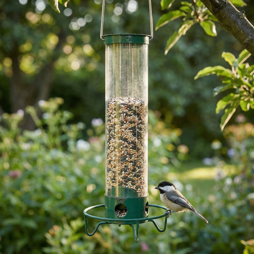 Feedrix - Hanging Tube Bird Feeder With Perch Ring