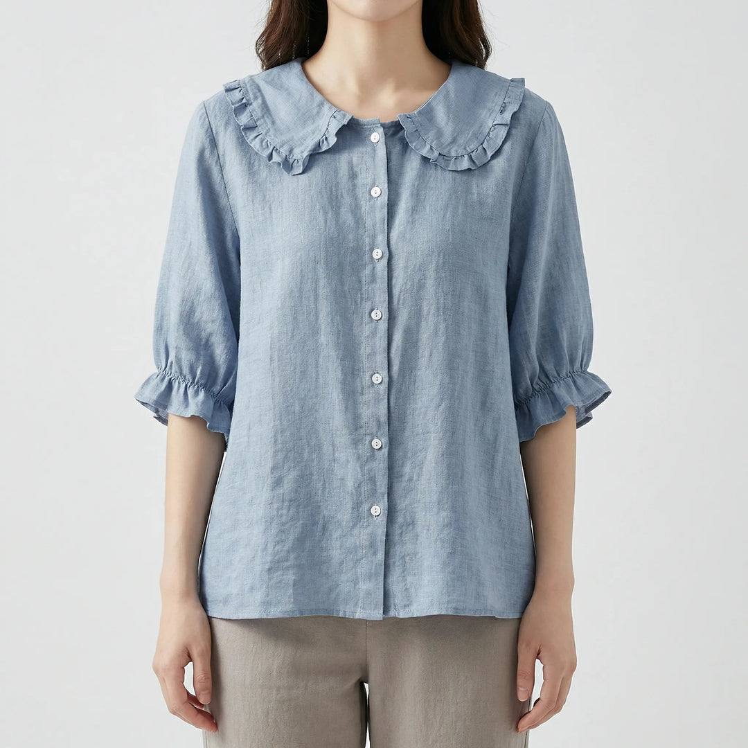 Floravelle - Loose-Fit Ruffle Collar Blouse