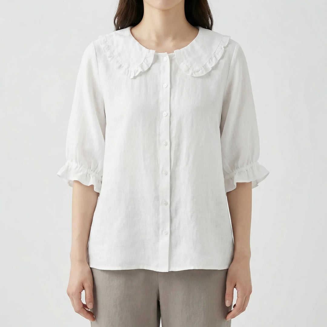 Floravelle - Loose-Fit Ruffle Collar Blouse