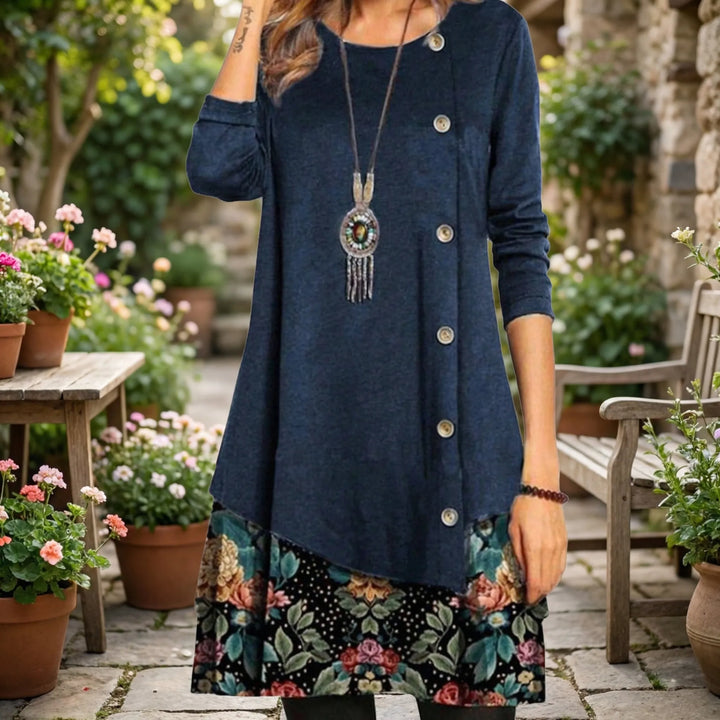 Floraven - Long Sleeve Floral Hem Mini Dress
