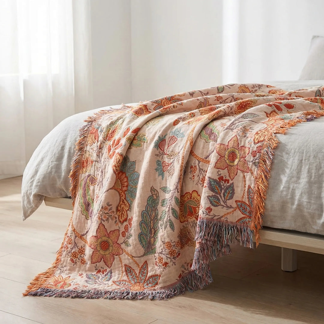 Floravio - Rustic Floral Tassel Throw Blanket