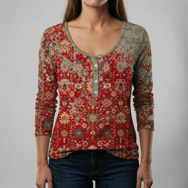 Floraxis - Long Sleeve Printed Boho Top