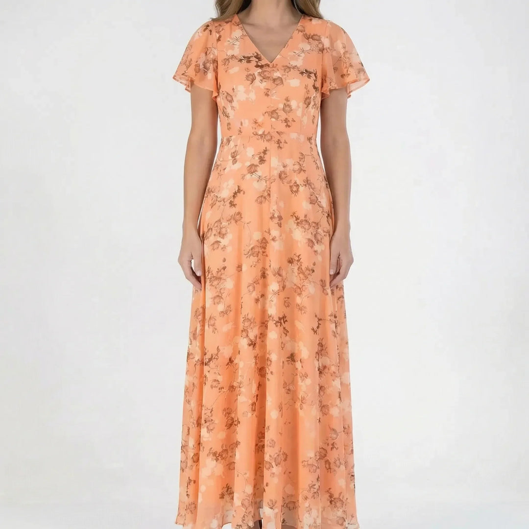 Florvelle - Floral Print Butterfly Sleeve Maxi Dress