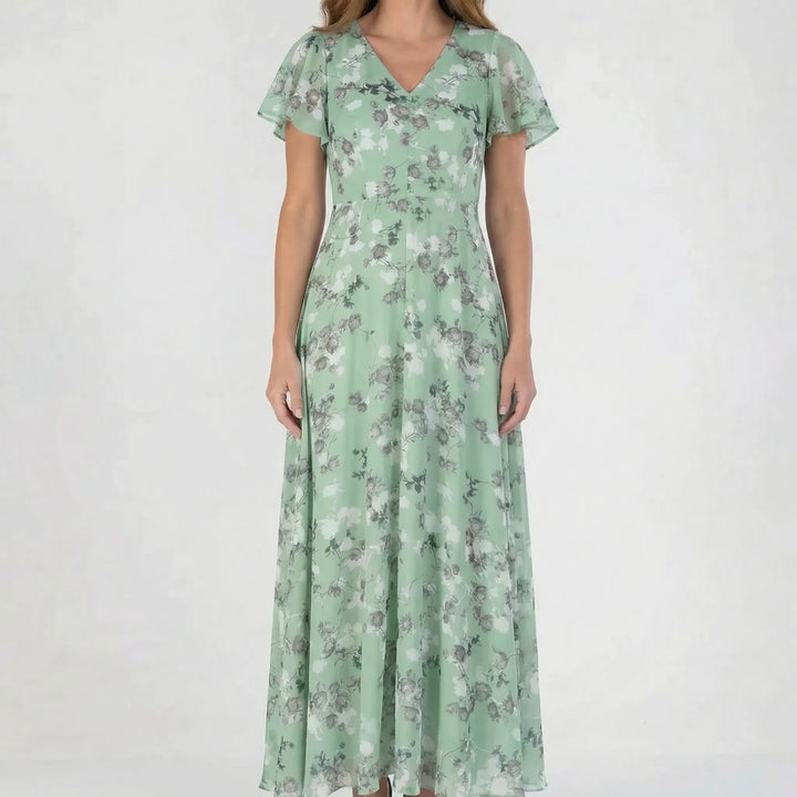 Florvelle - Floral Print Butterfly Sleeve Maxi Dress