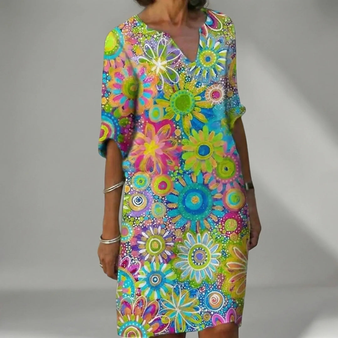 Florvida - Bold Floral Print Midi Dress