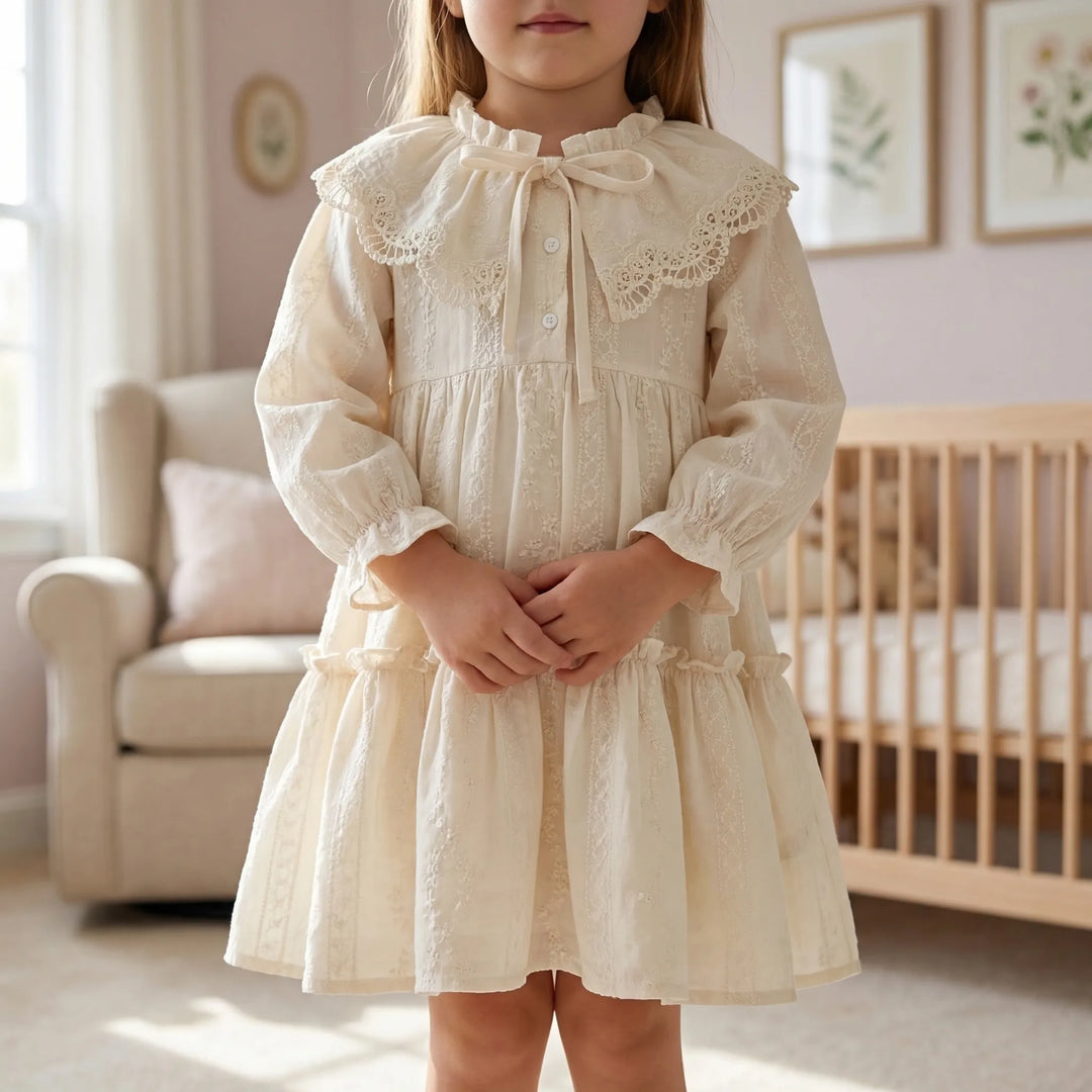 Frillova - Long-Sleeve Lace Collar Girls Dress