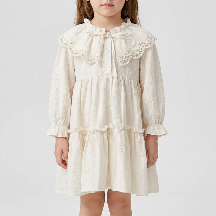 Frillova - Long-Sleeve Lace Collar Girls Dress