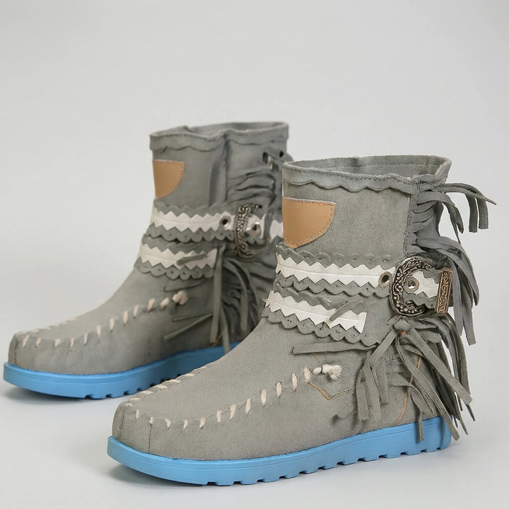 Fringella - Fringe Ankle Boot With Flat Sole