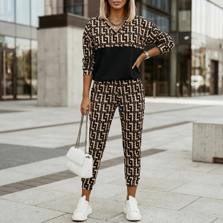 Geomella - Geometric Print Two-Piece Tracksuit Set