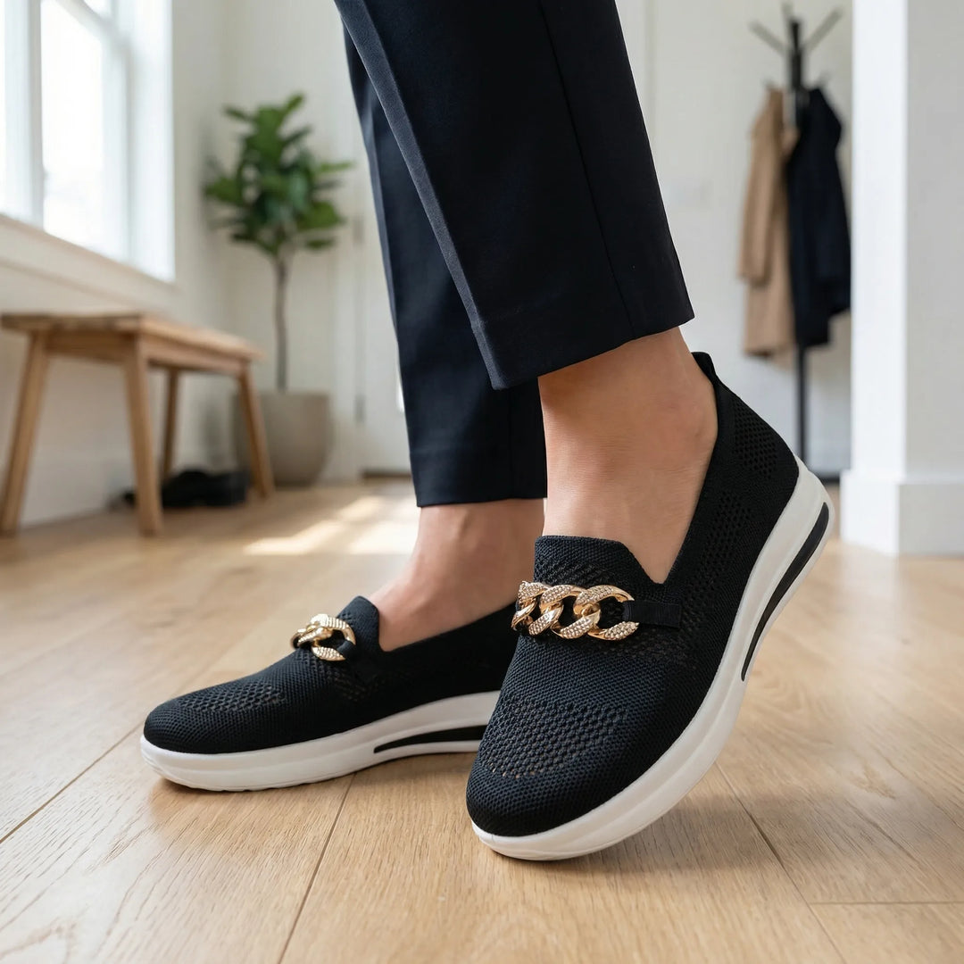 Glitzloa - Knit Slip-On Sneaker With Chain Detail