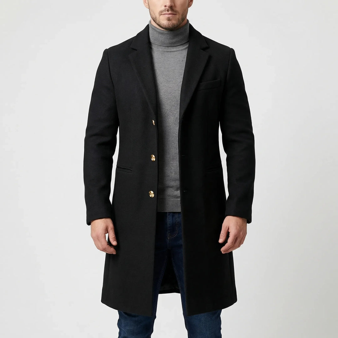 Gravlyn - Long Button-Front Lapel Coat For Men