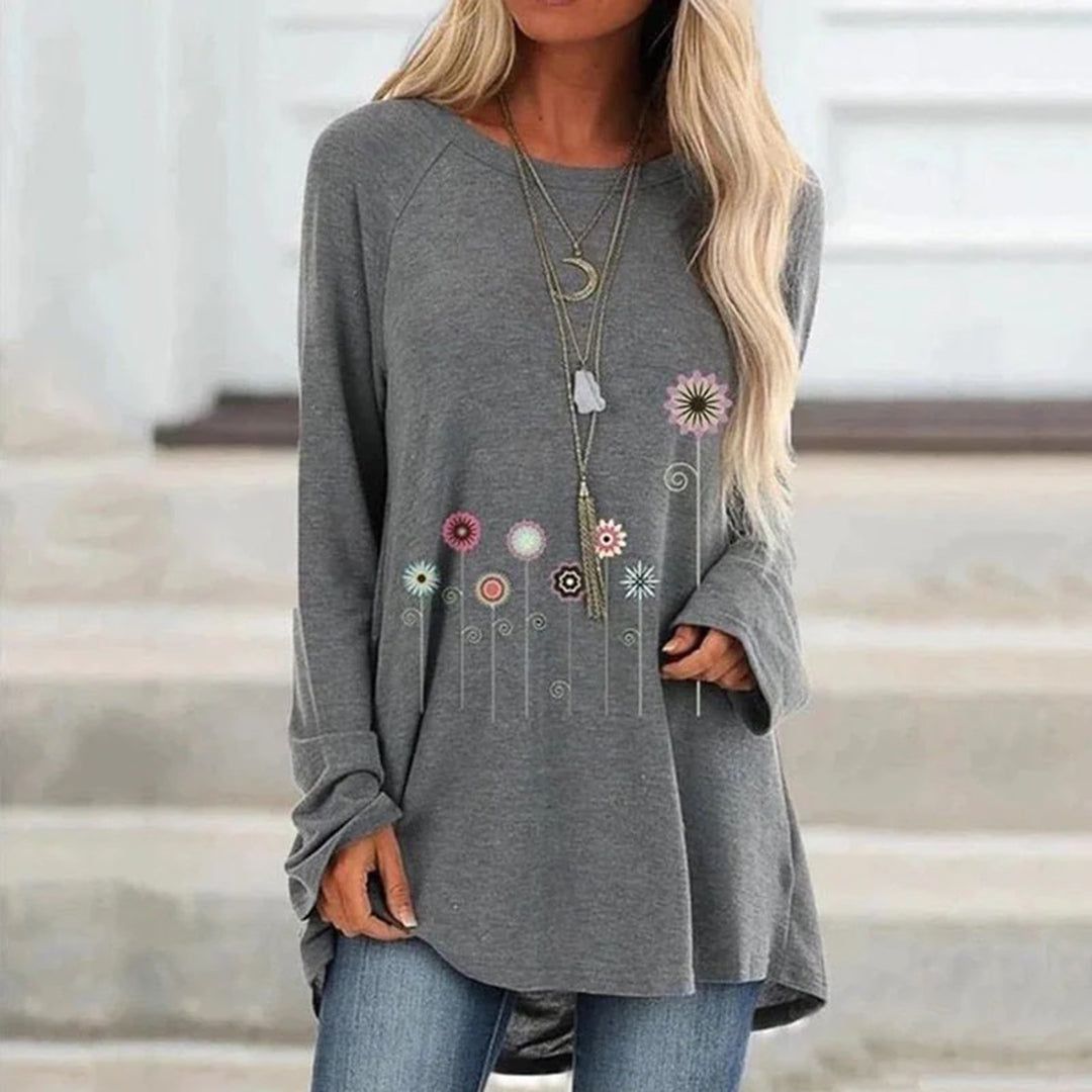 Sweatshirt 3D Kukka Embroidoinnilla Pehmeä Kangas Naisille