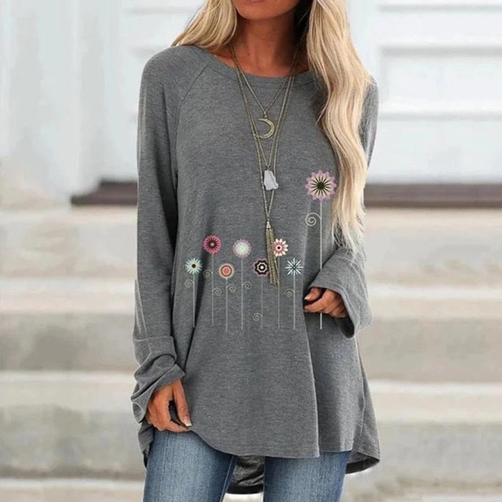 Sweatshirt 3D Kukka Embroidoinnilla Pehmeä Kangas Naisille