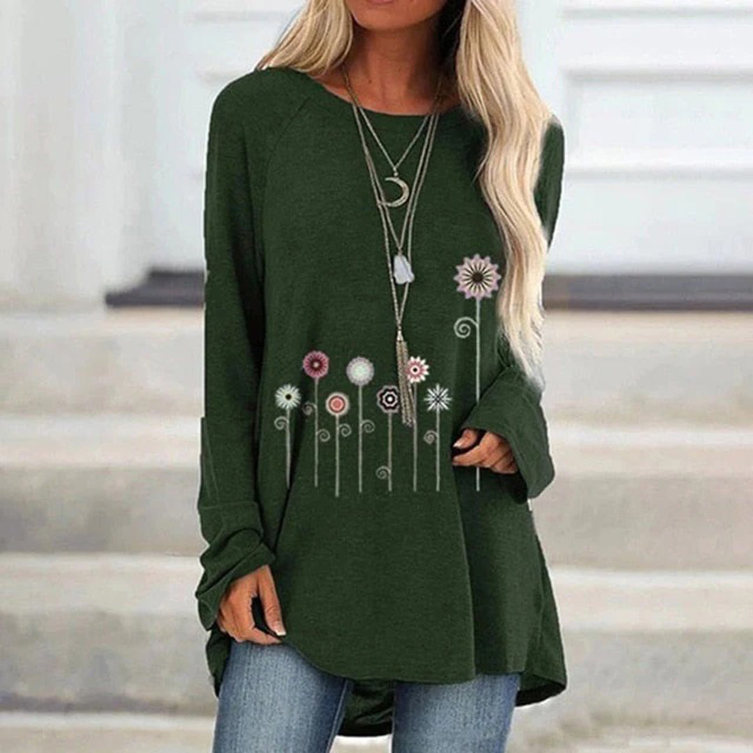 Sweatshirt 3D Kukka Embroidoinnilla Pehmeä Kangas Naisille