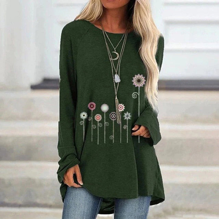 Sweatshirt 3D Kukka Embroidoinnilla Pehmeä Kangas Naisille
