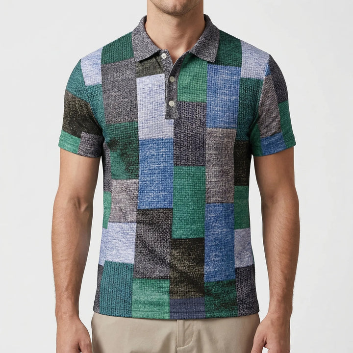 Gridvex - Short-Sleeve Checkered Polo Shirt