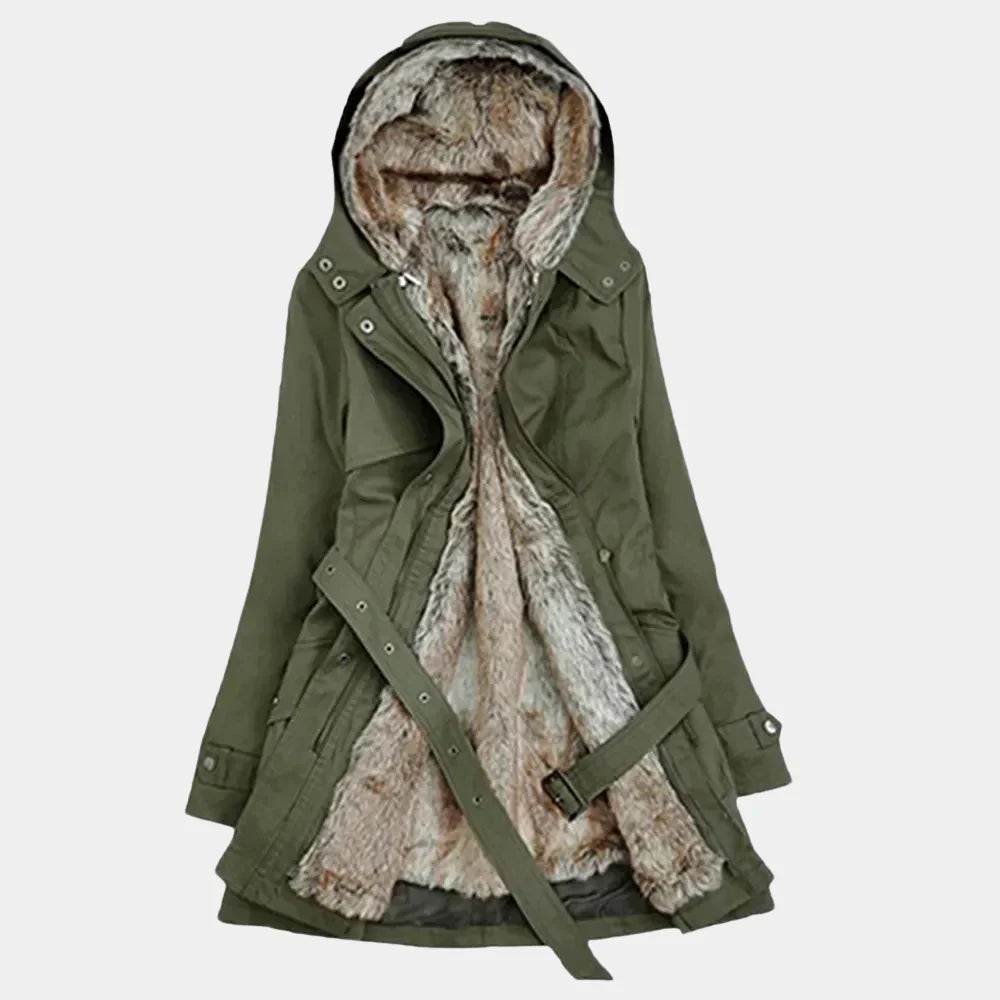 Vyöllinen huppuparka naisille