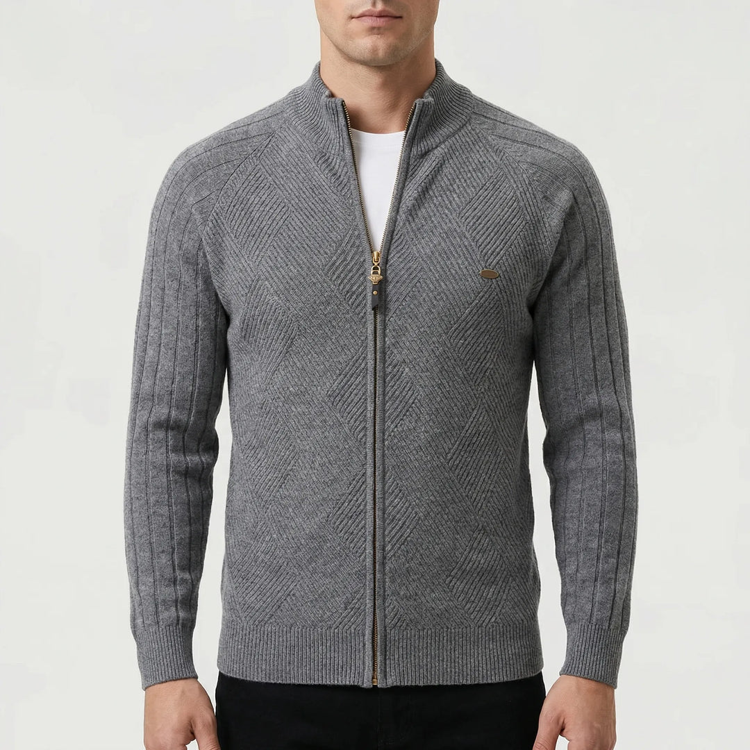 Karvex - Full-Zip Stand Collar Cardigan Sweater