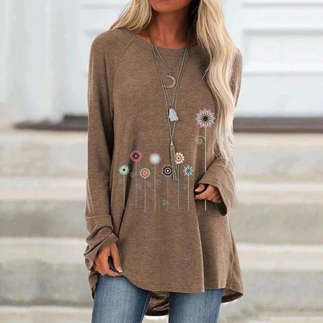 Sweatshirt 3D Kukka Embroidoinnilla Pehmeä Kangas Naisille