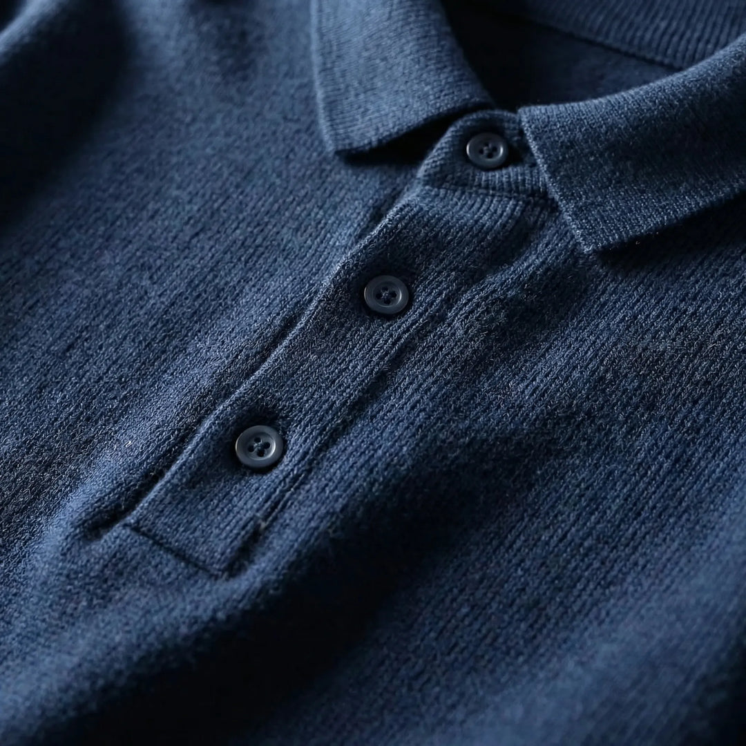 Klassivo - Fine-Knit Long Sleeve Polo Sweater