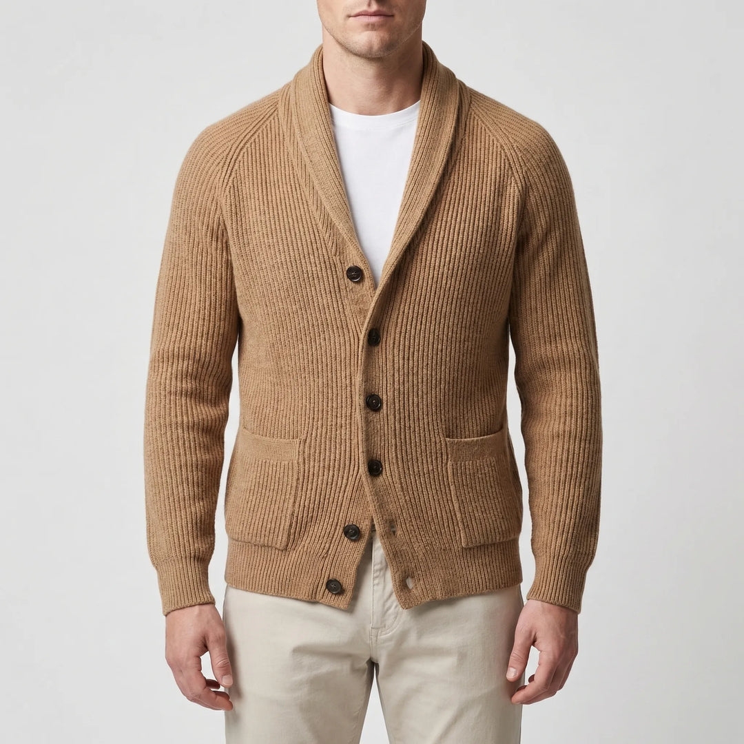 Knitoro - Shawl Collar Button-Front Knit Cardigan