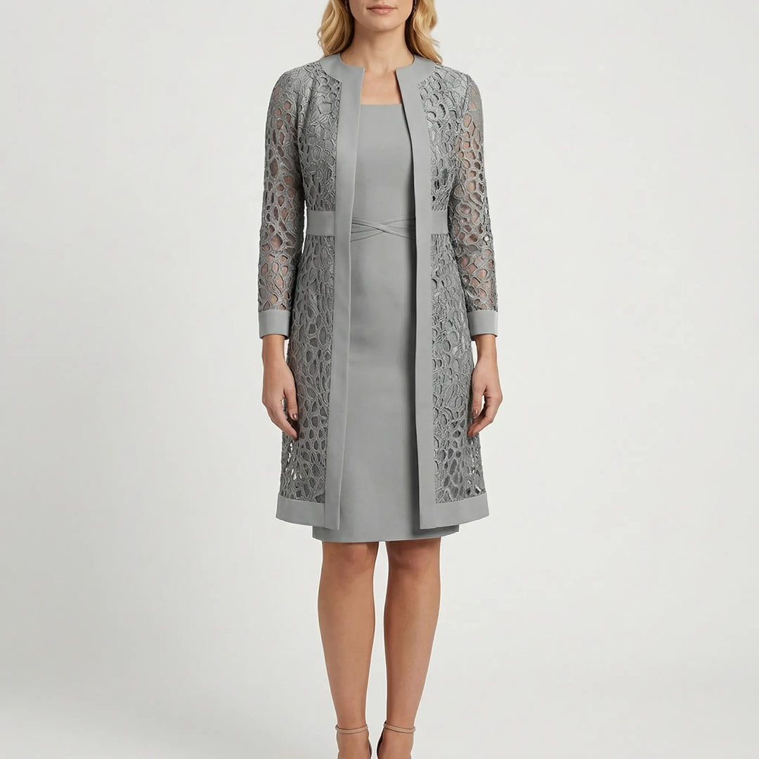 Lacevyne - Two-Piece Lace Overlay Dress Set