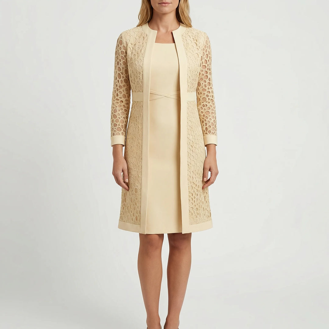 Lacevyne - Two-Piece Lace Overlay Dress Set