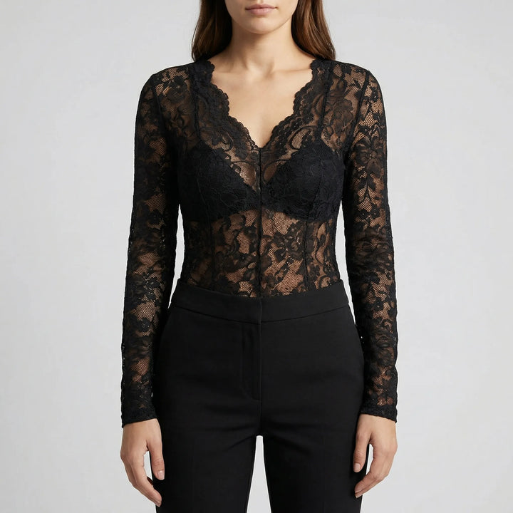 Lacorette - Fitted Floral Lace V-Neck Blouse