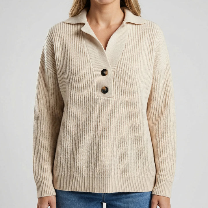 Lapriva - Ribbed Lapel Collar Pullover Sweater
