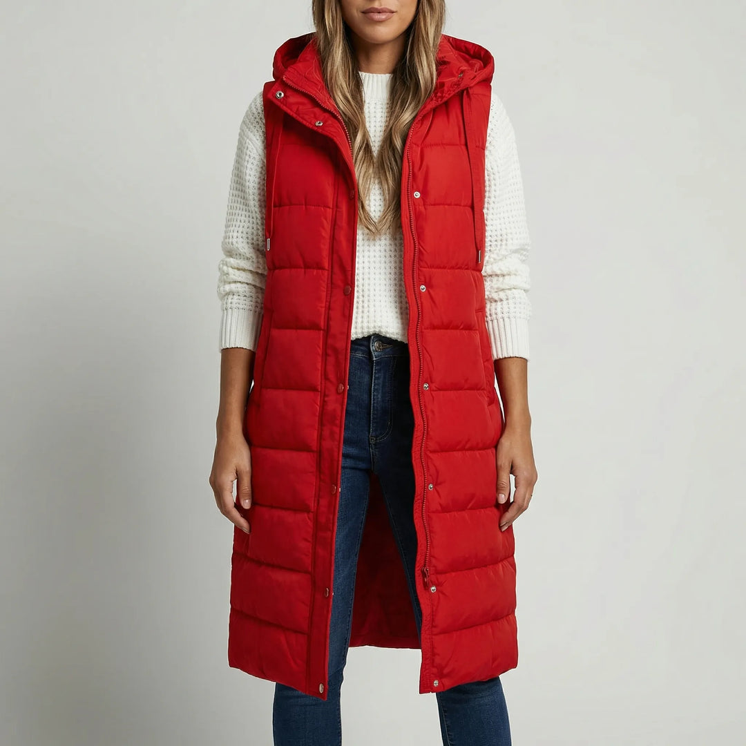 Layriva - Longline Hooded Sleeveless Puffer Vest