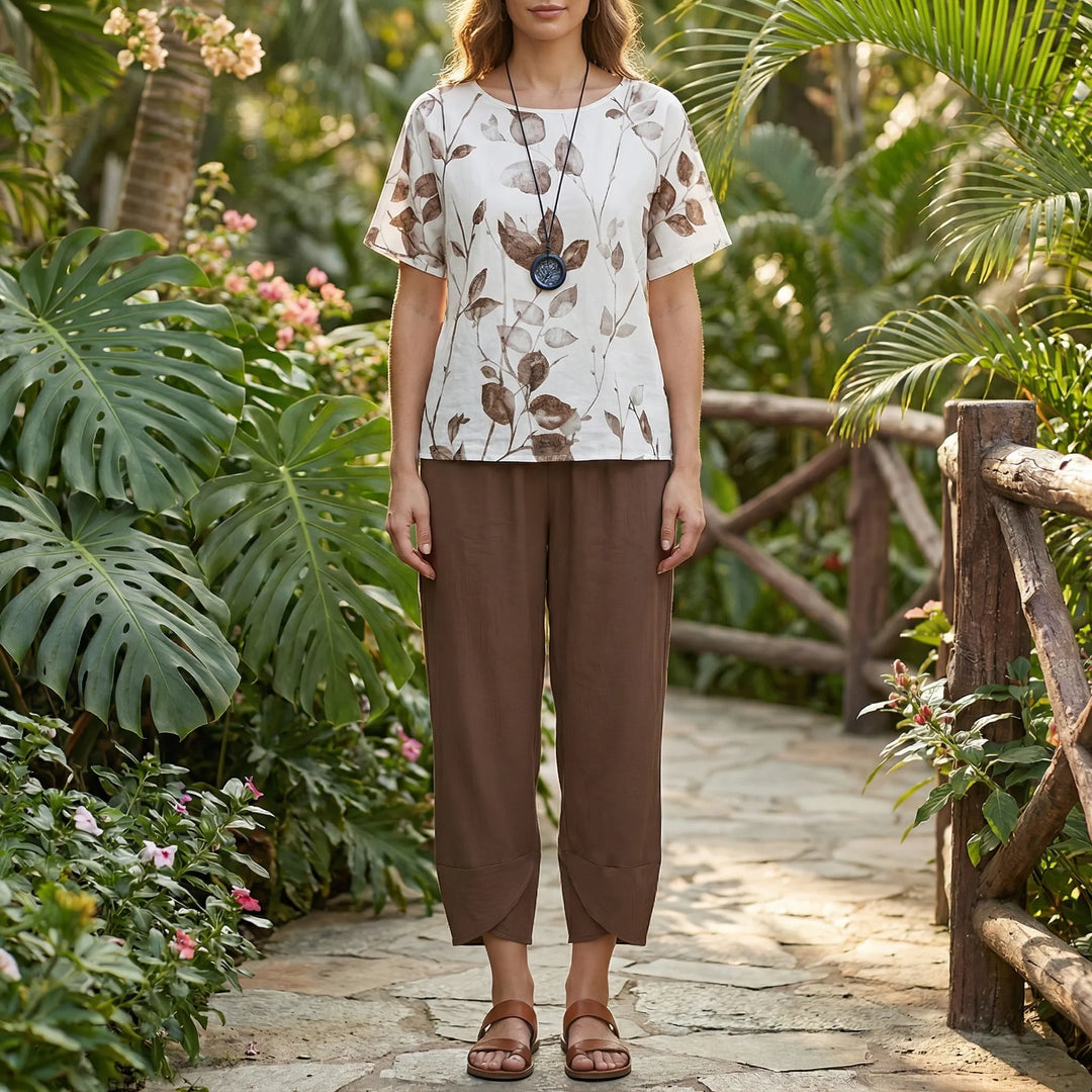 Leafenzo - Leaf Print Two-Piece Summer Set
