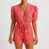 Printattu lyhythihainen vyöllinen romper