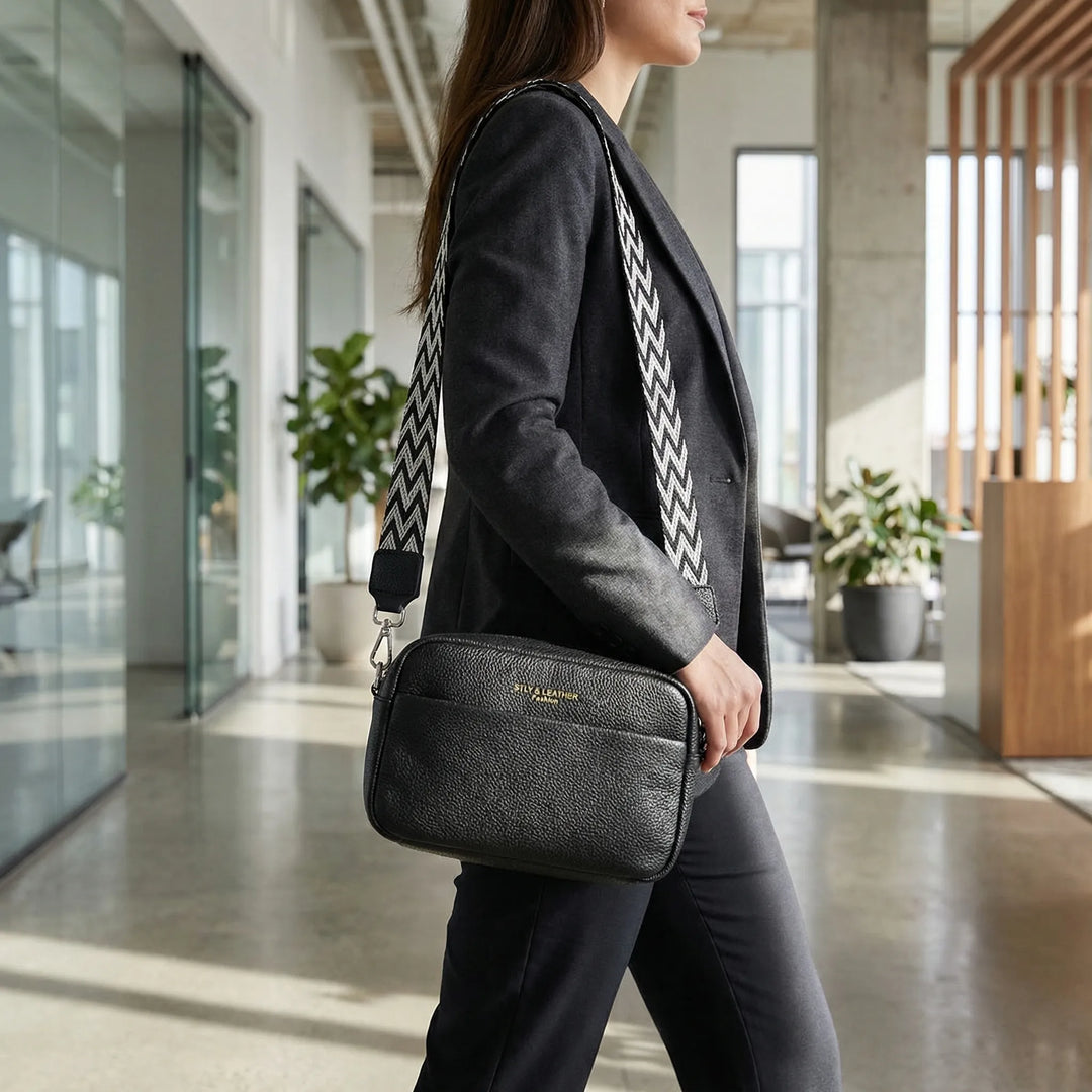 Luxivane - Structured Crossbody Bag With Patterned Strap