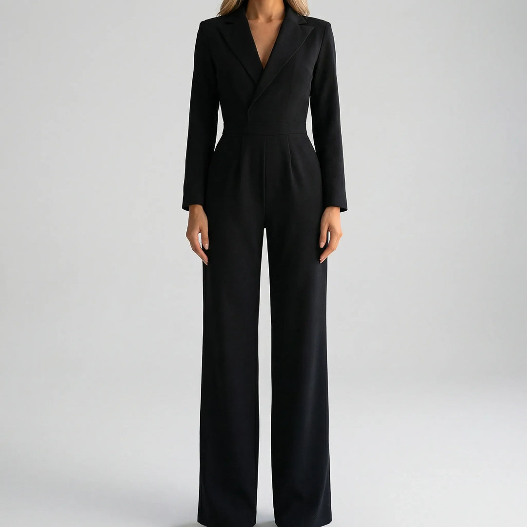 Luxivon - Wide-Leg Long-Sleeve Tailored Jumpsuit