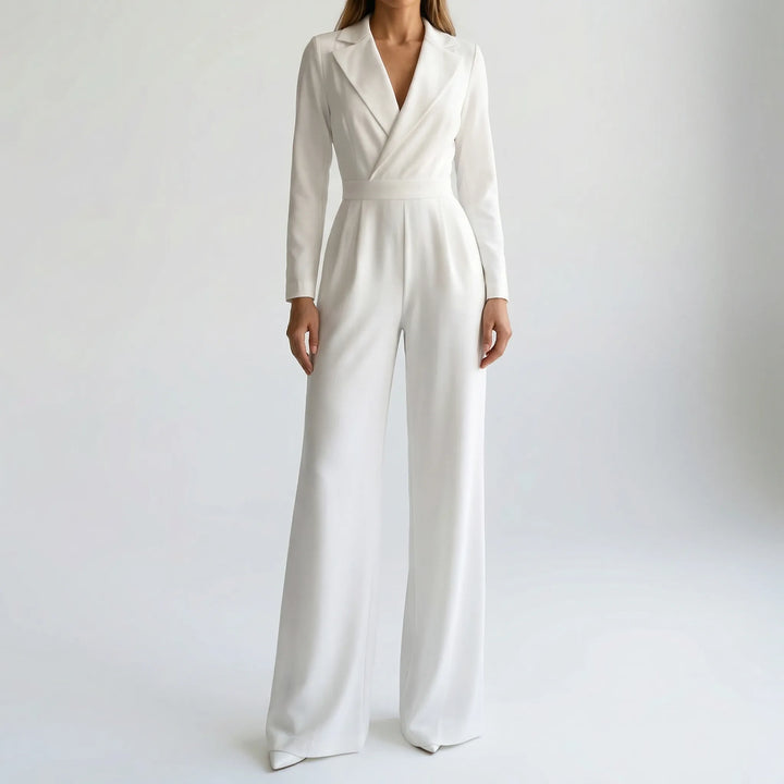 Luxivon - Wide-Leg Long-Sleeve Tailored Jumpsuit