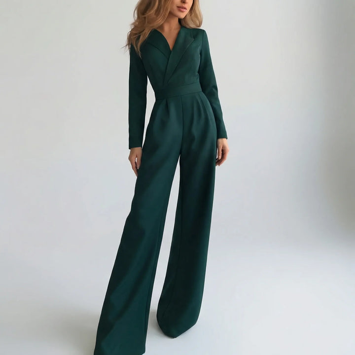Luxivon - Wide-Leg Long-Sleeve Tailored Jumpsuit