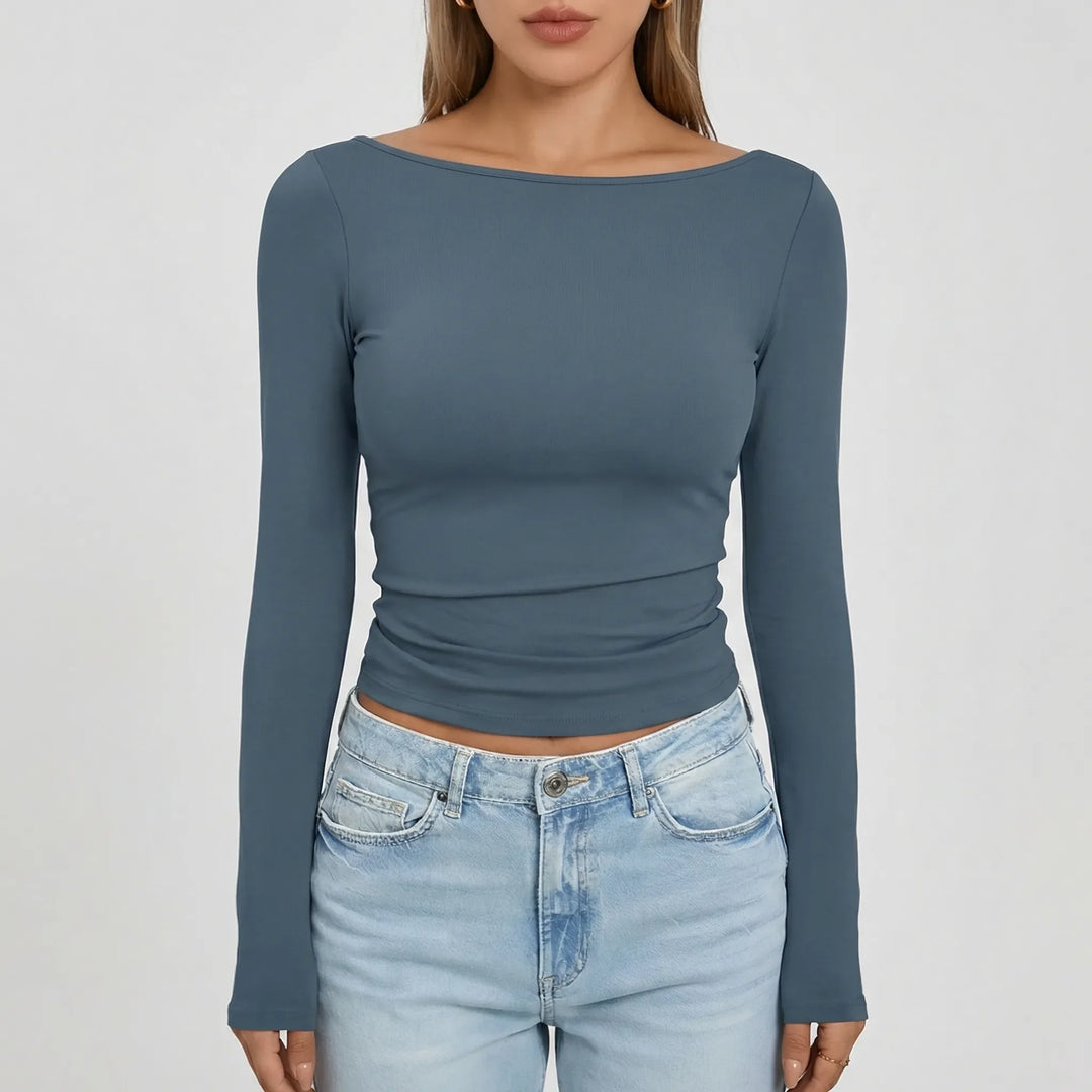 Navella - Fitted Boat Neck Long Sleeve Top
