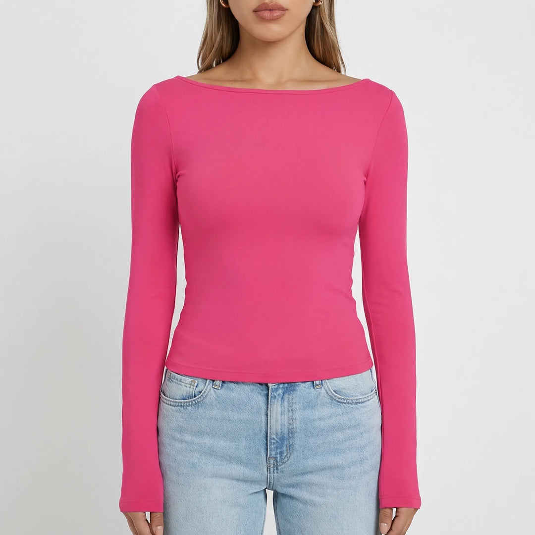 Navella - Fitted Boat Neck Long Sleeve Top