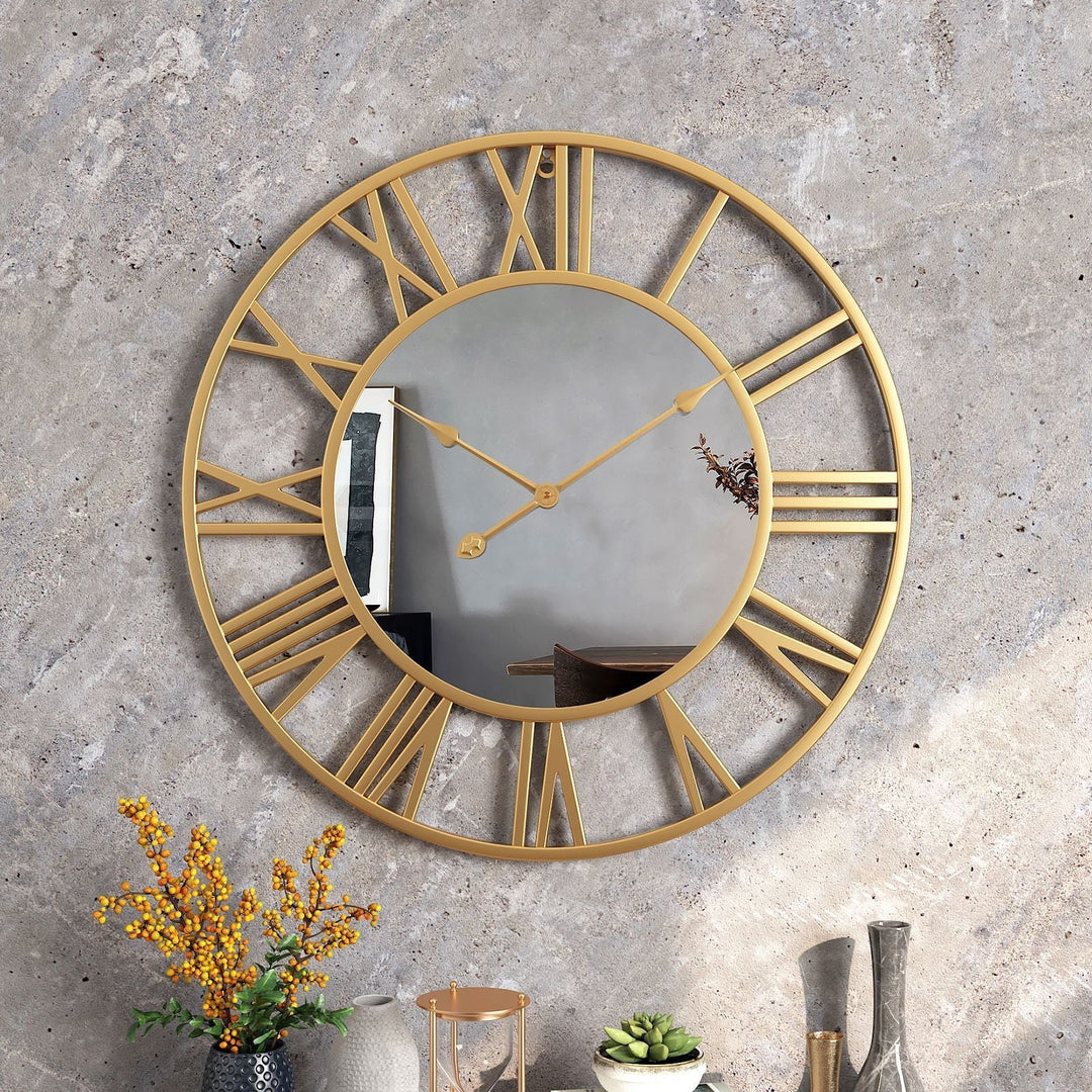 Suuri vintage-metalliseinäkello peilillä, 39 cm