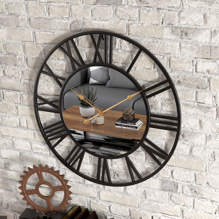Suuri vintage-metalliseinäkello peilillä, 39 cm