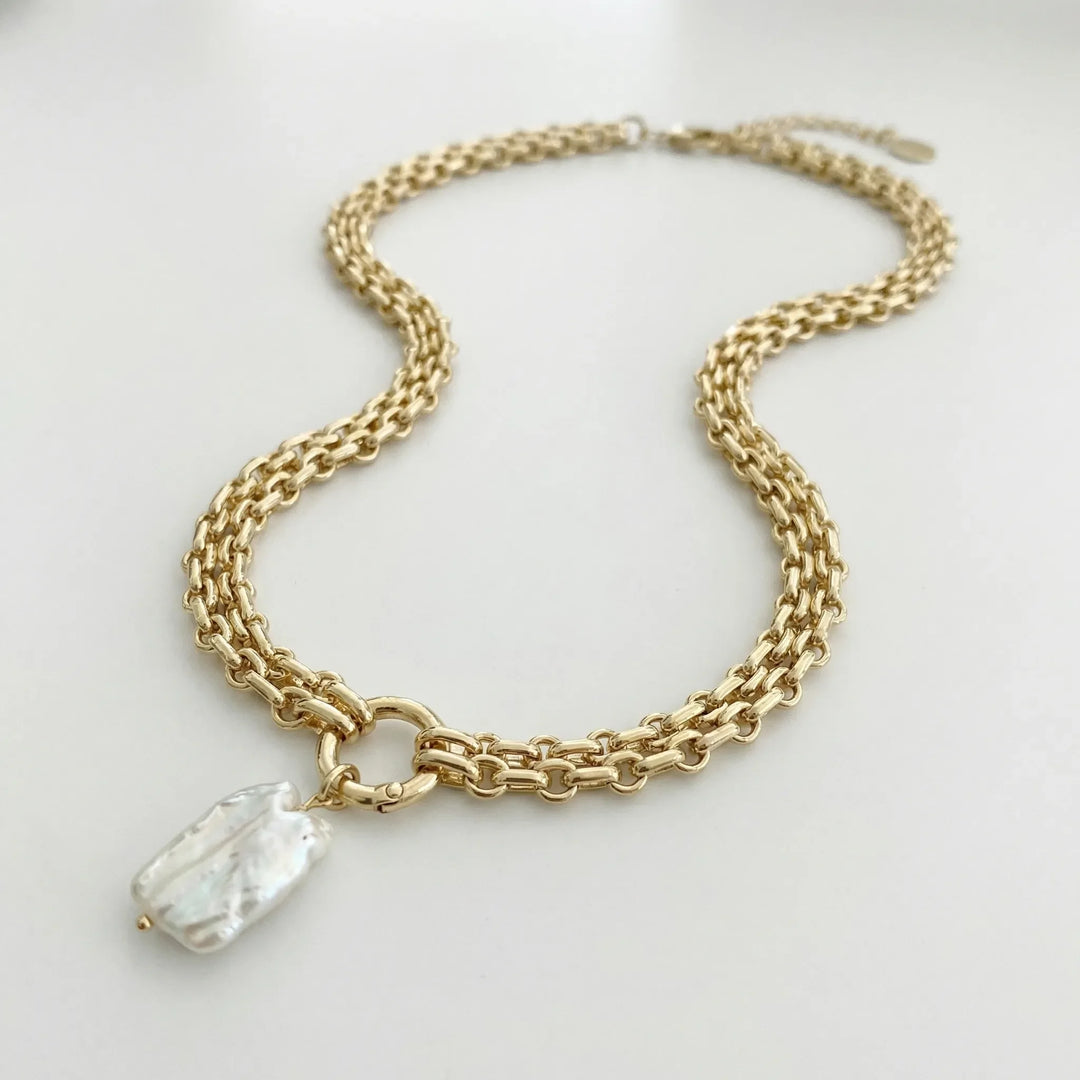 Pearlova - Baroque Pearl Pendant Chain Necklace