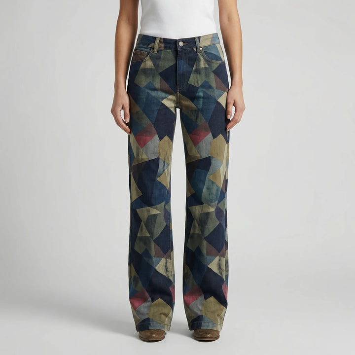 Petaloux - Floral Print Loose Straight-Leg Jeans