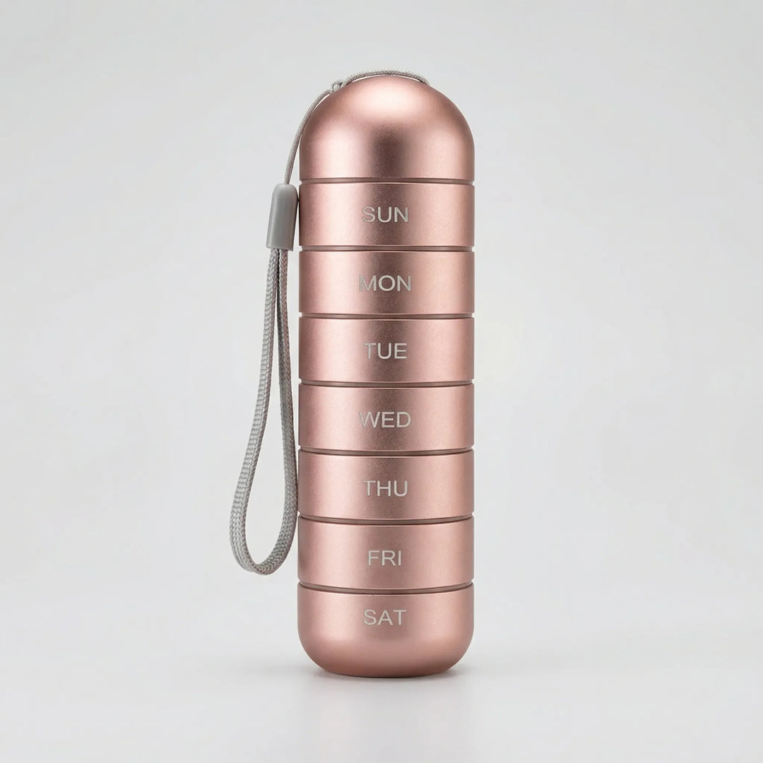 Pillova - 7-Compartment Cylindrical Weekly Pill Organizer