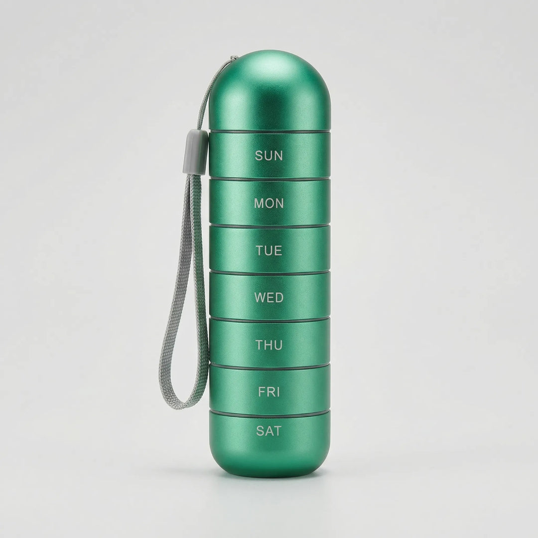 Pillova - 7-Compartment Cylindrical Weekly Pill Organizer
