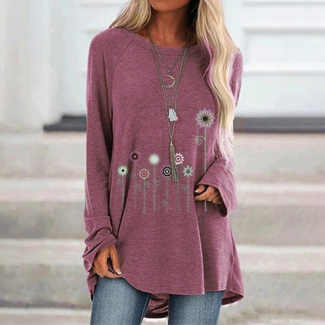 Sweatshirt 3D Kukka Embroidoinnilla Pehmeä Kangas Naisille