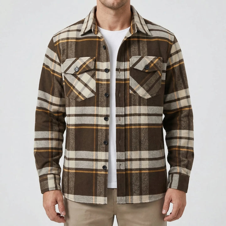 Plaidvex - Classic Plaid Long-Sleeve Button-Down Shirt